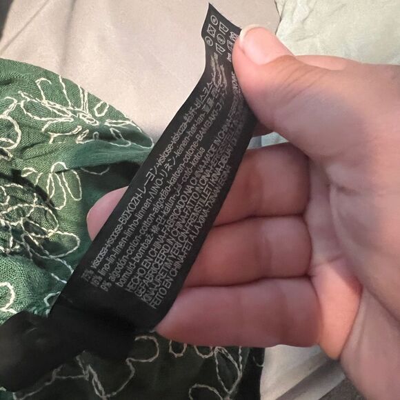 Zara Diana Floral Embroidered Tiered Mini Dress Linen Long Sleeve Green L - Picture 10 of 12